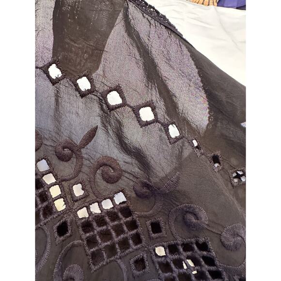 Johnny Was Embroidered Blouse Womens Small Black Eyelet Bohemian Whimsical - Picture 13 of 14